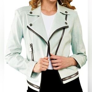 Mint faux leather moto jacket